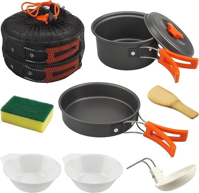 Camping Cooking Set,7Pcs Camping Pan Set for Backpack Cookware Pot and Pans Set